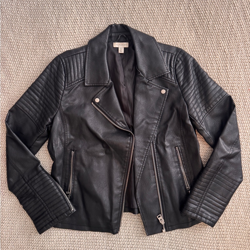 Topshop Black Leather Biker Jacket